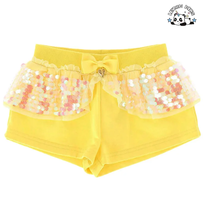 LEZONKIDS - Customizable Summer Girls Clothing Outfit Short Sequin Ruffle Sleeve T Shirt Shorts Girls Clothing Sets